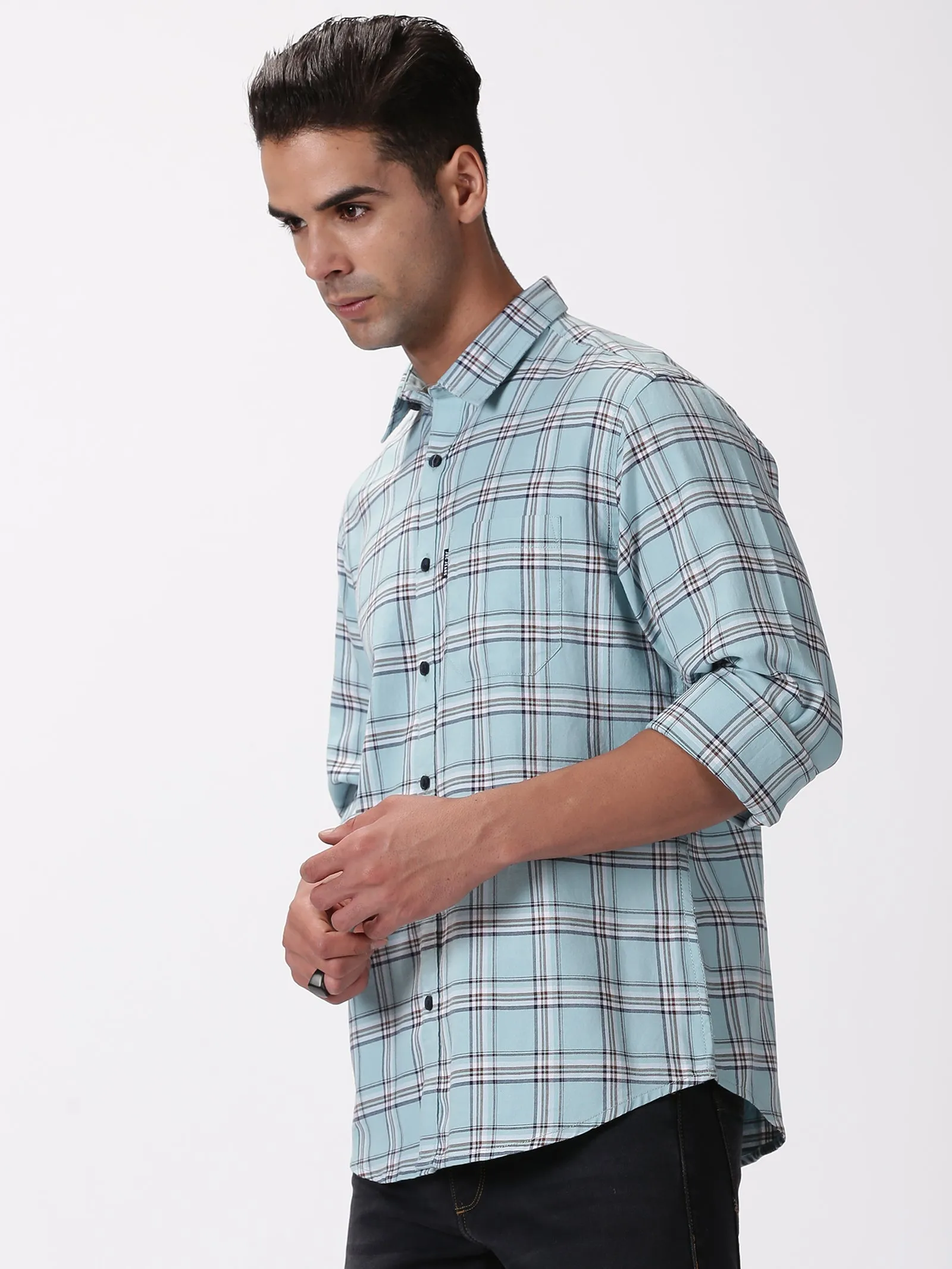 MEN'S GREEN CHECKS SLIM FIT SHIRT