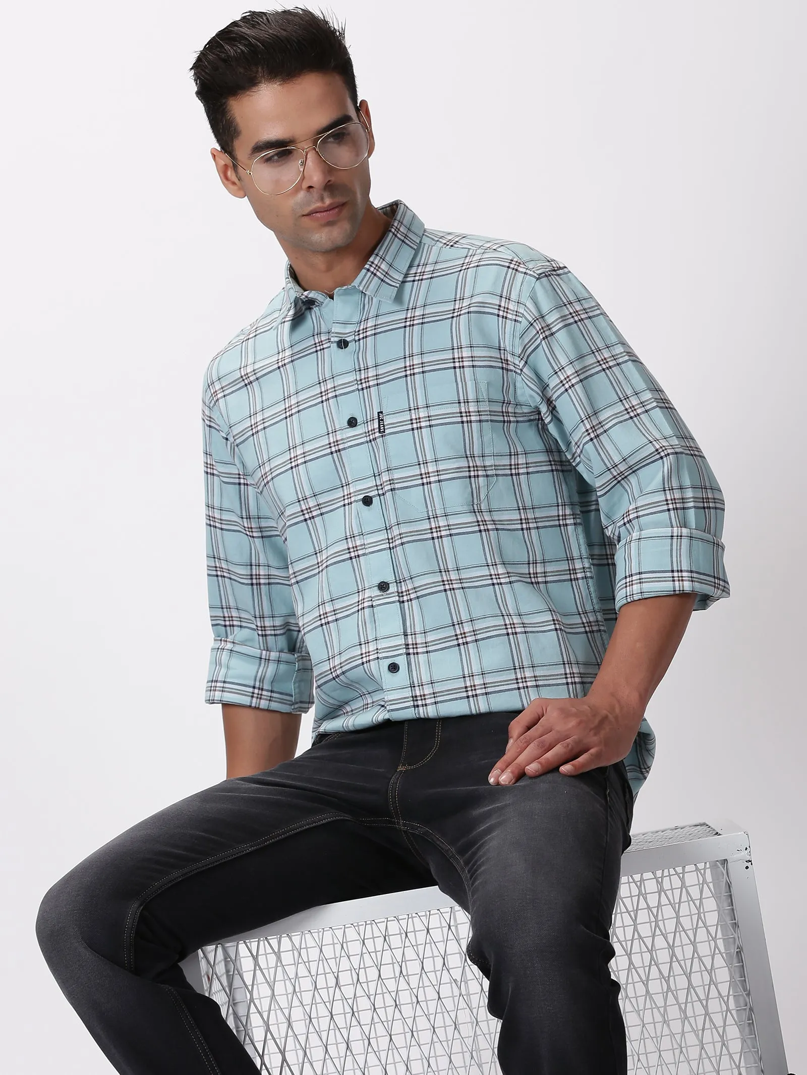 MEN'S GREEN CHECKS SLIM FIT SHIRT