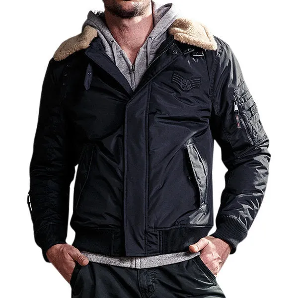 Mens Thicken Fur Collar Tab Padded Jackets