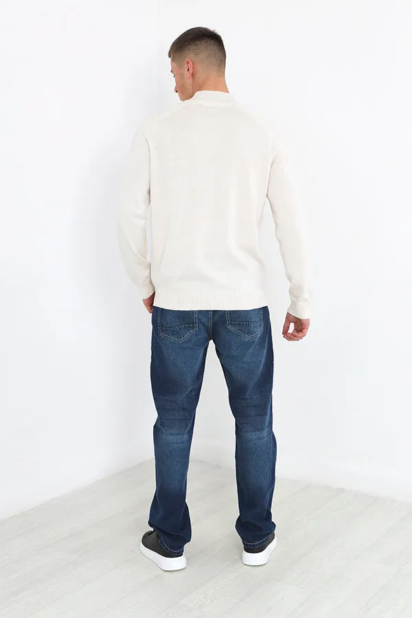 MID BLUE WASH LOOSE FIT FULL LENGTH DENIM JEANS