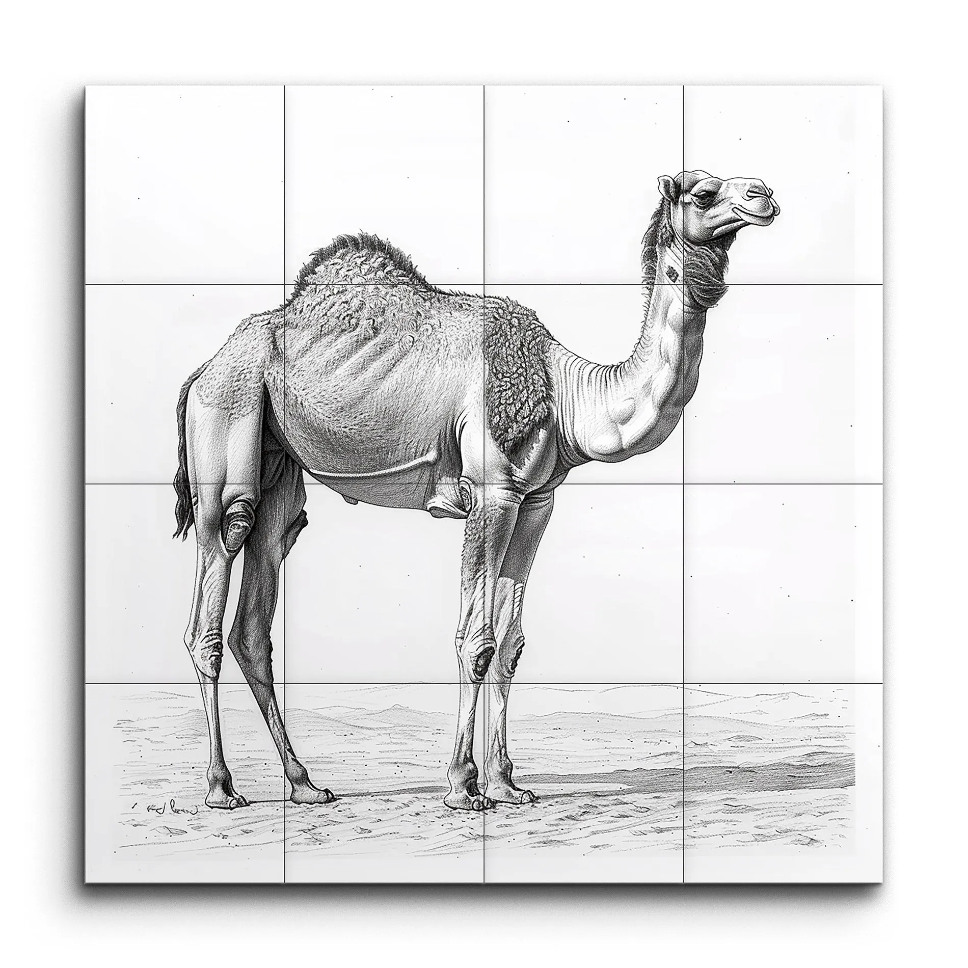 Monochrome Camel Elegance: Detailed Illustration