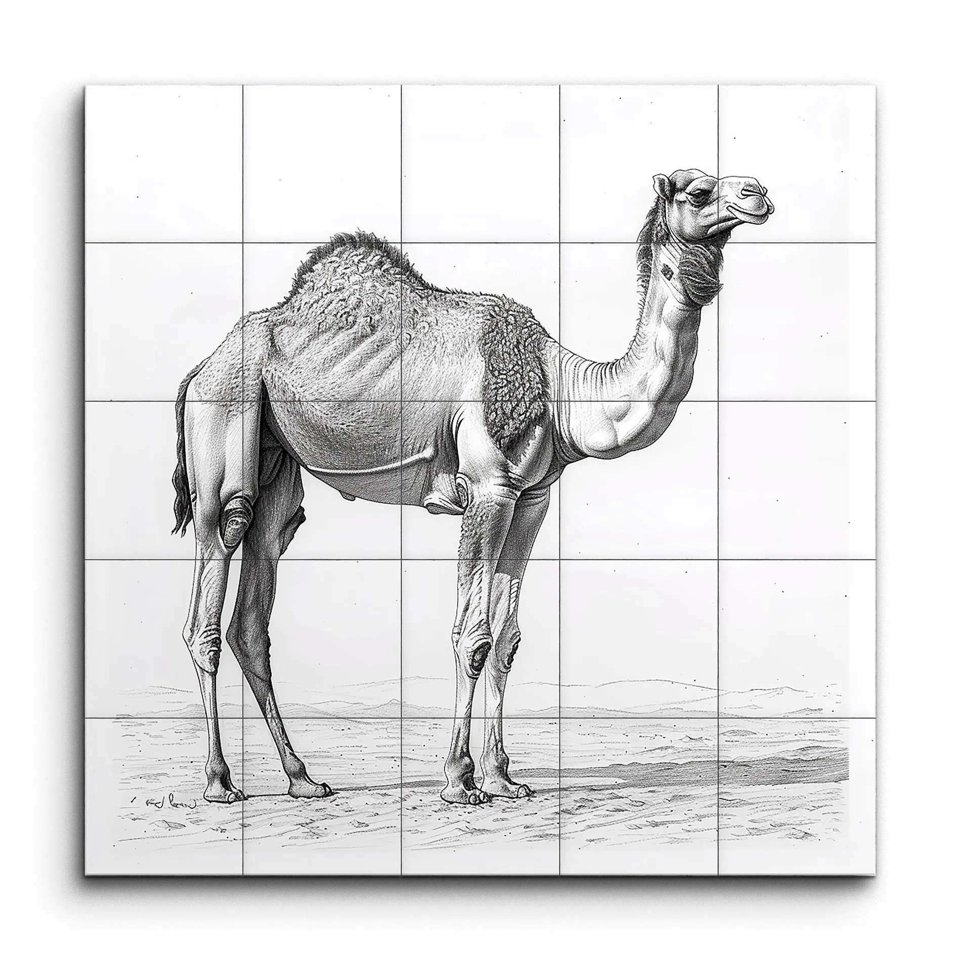 Monochrome Camel Elegance: Detailed Illustration