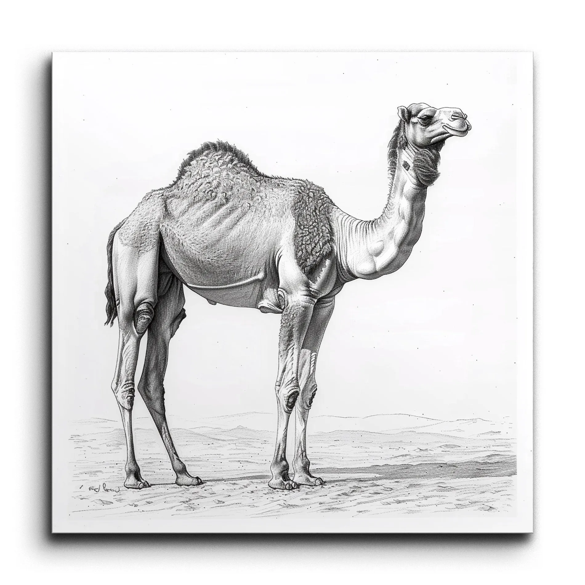 Monochrome Camel Elegance: Detailed Illustration