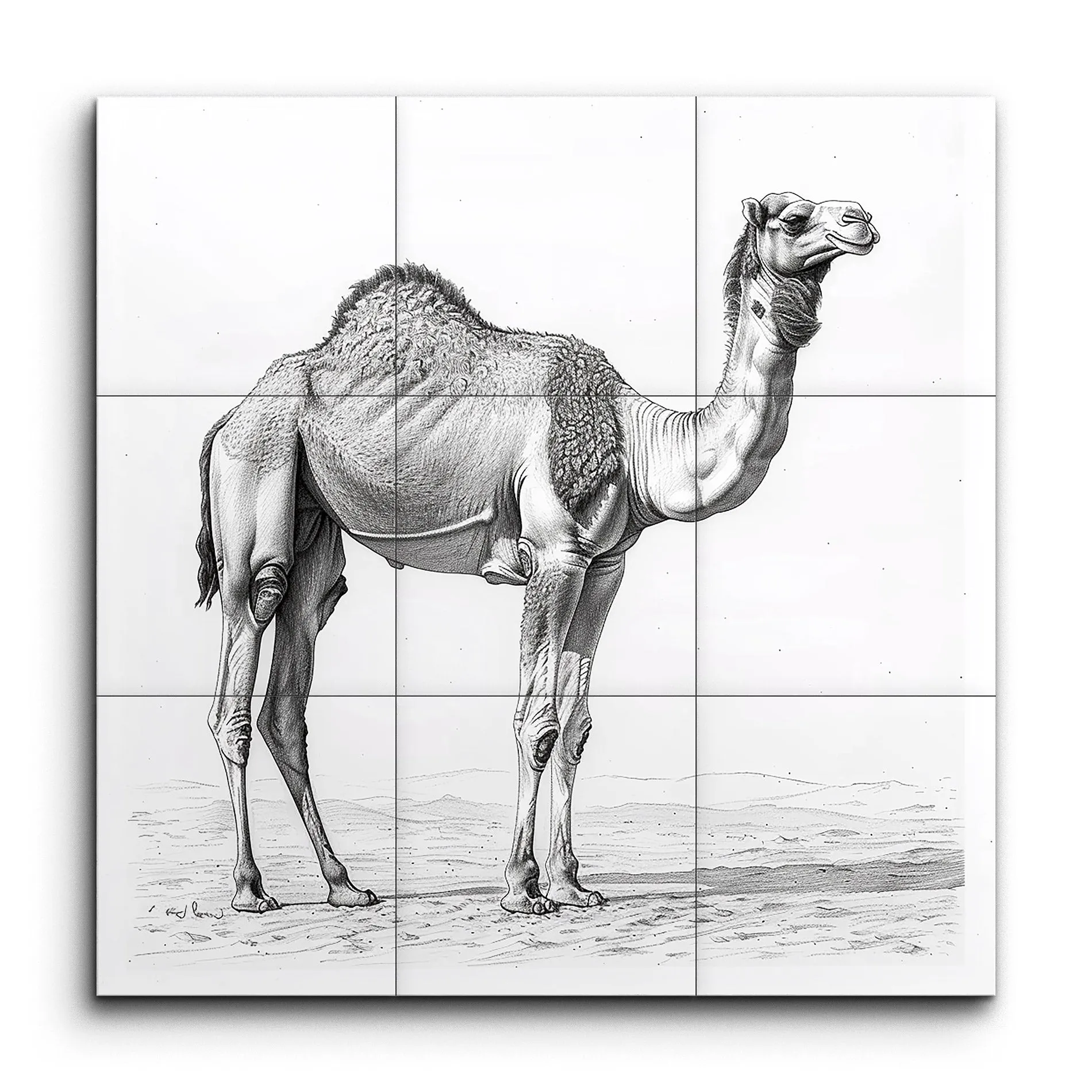 Monochrome Camel Elegance: Detailed Illustration