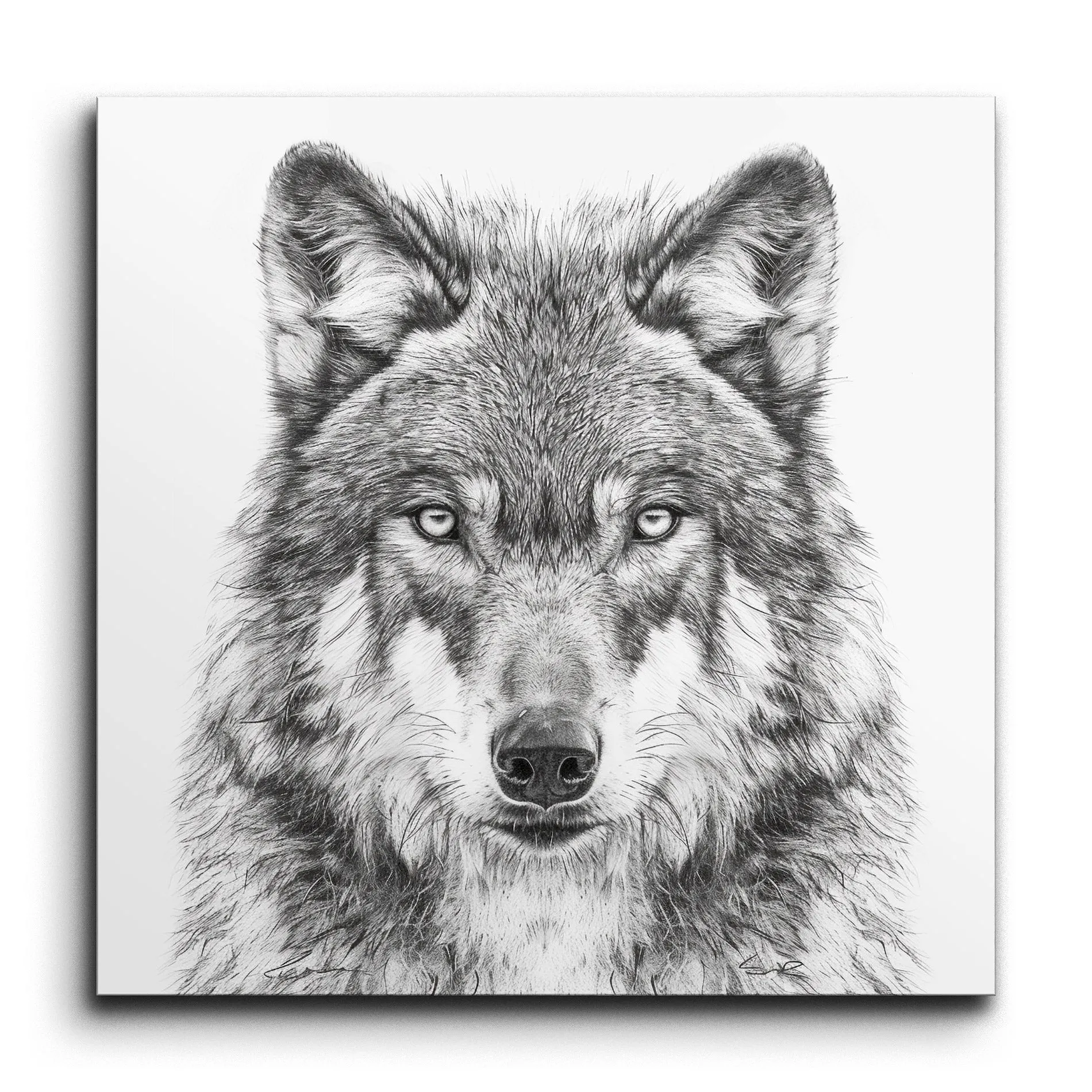 Monochrome Wolf Gaze: Hyper-Realistic Art