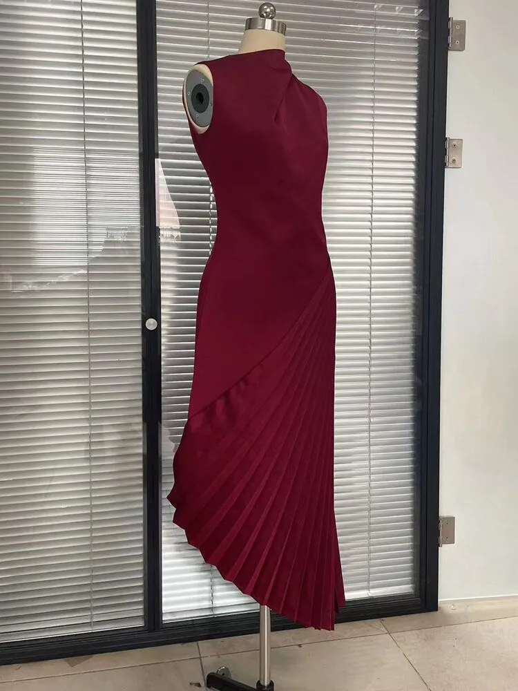 Red Banquet Fold Women's Evening Party Dresses