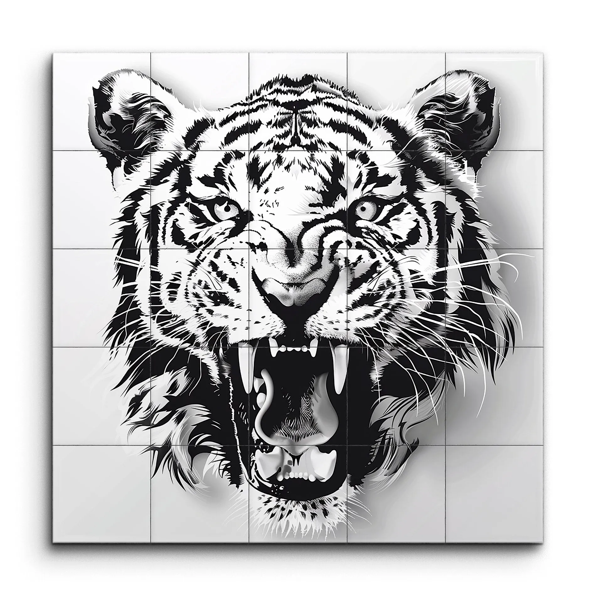 Roaring Majesty: Monochrome Tiger Head Art