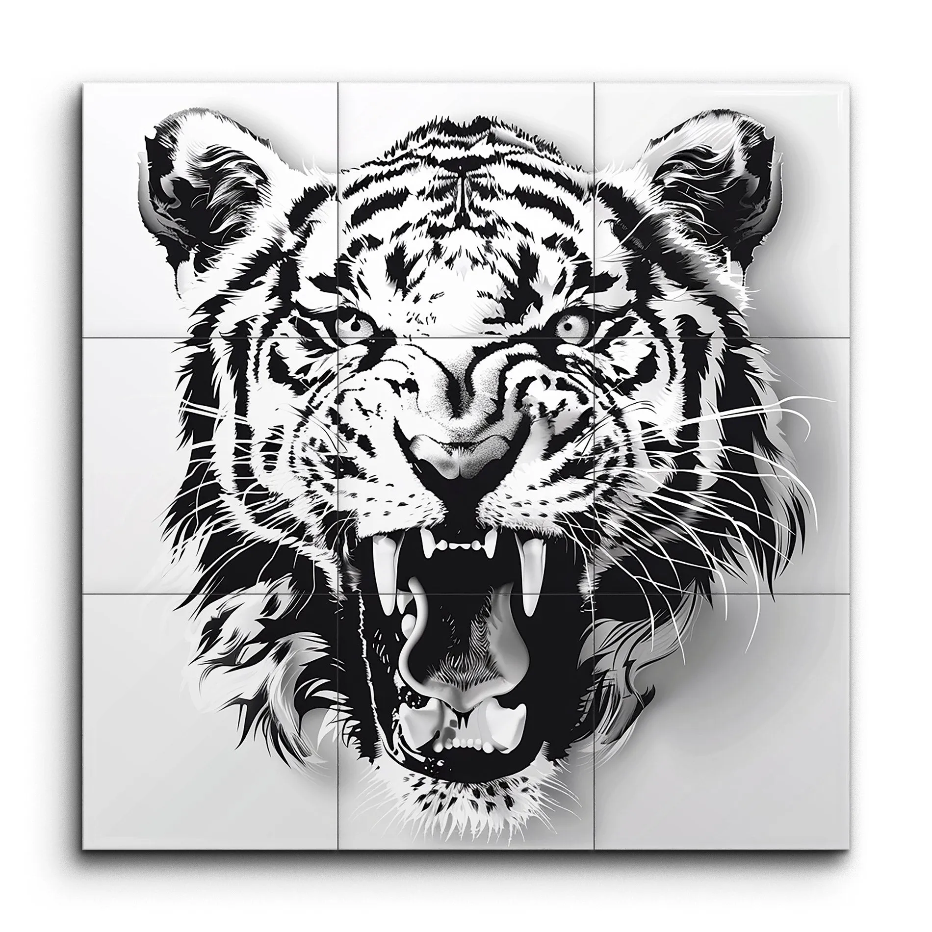Roaring Majesty: Monochrome Tiger Head Art