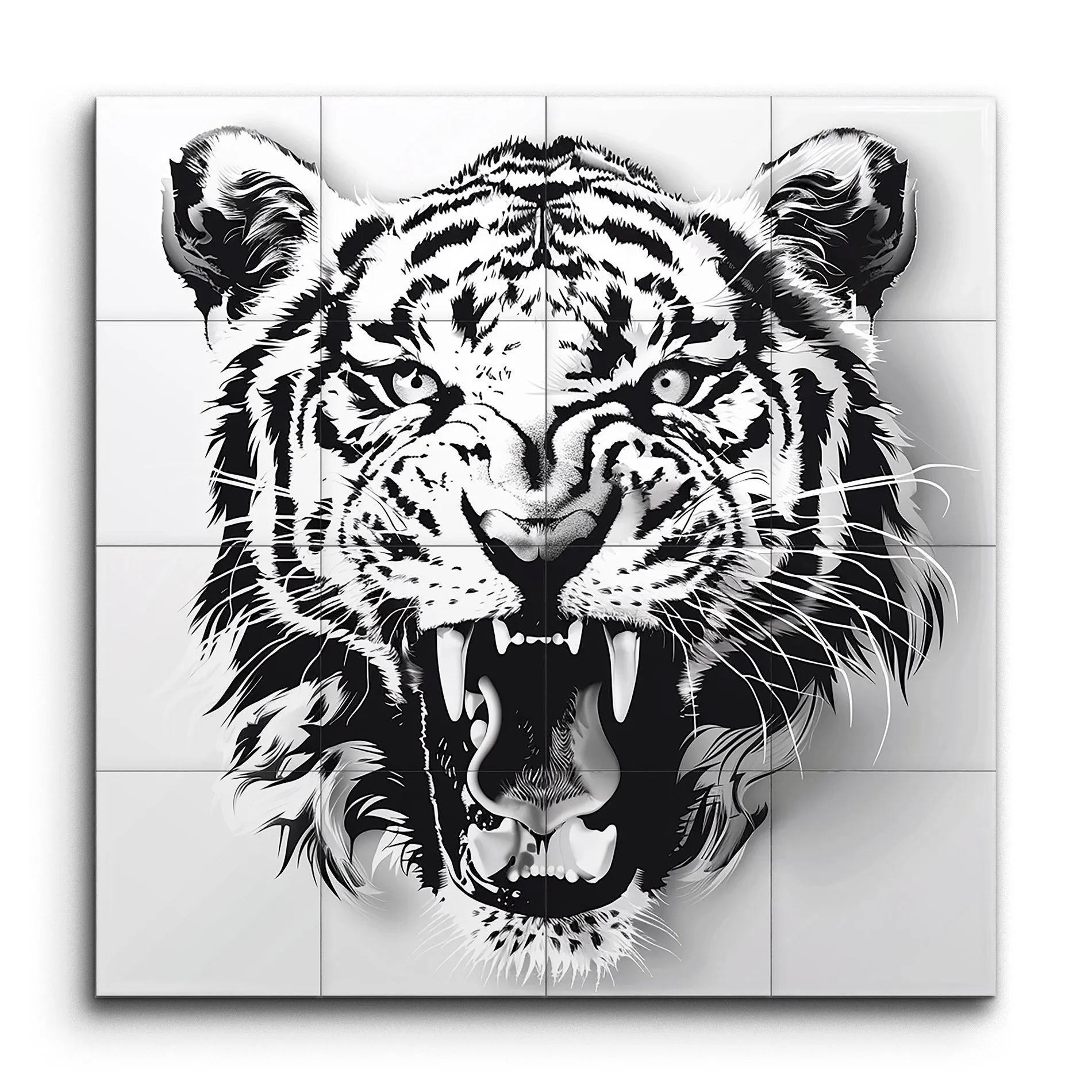 Roaring Majesty: Monochrome Tiger Head Art