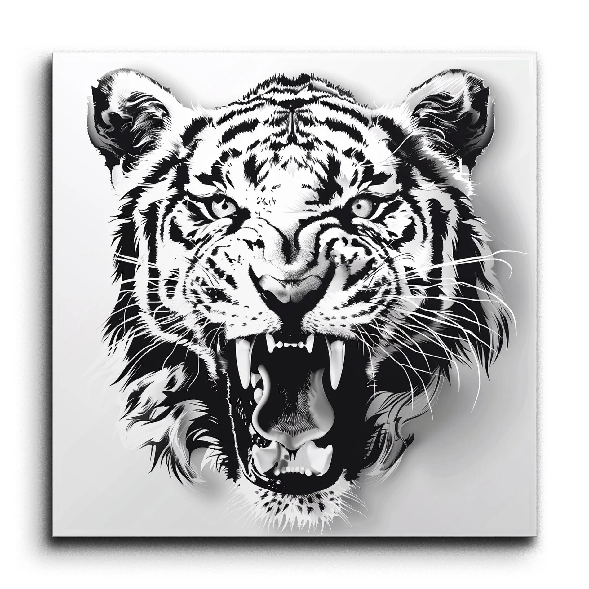 Roaring Majesty: Monochrome Tiger Head Art