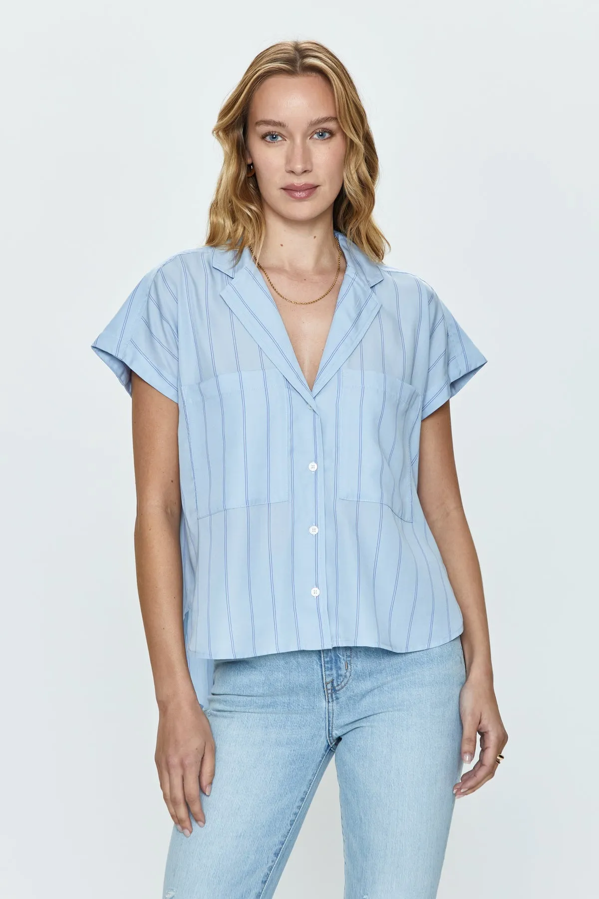 Sabine Button Down Shirt in Sky Wide Stripe