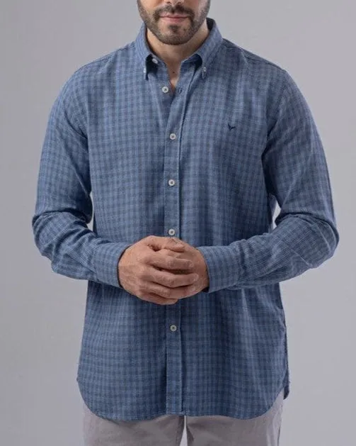 SLIM FIT CHECKERED SHIRT   - NAVY