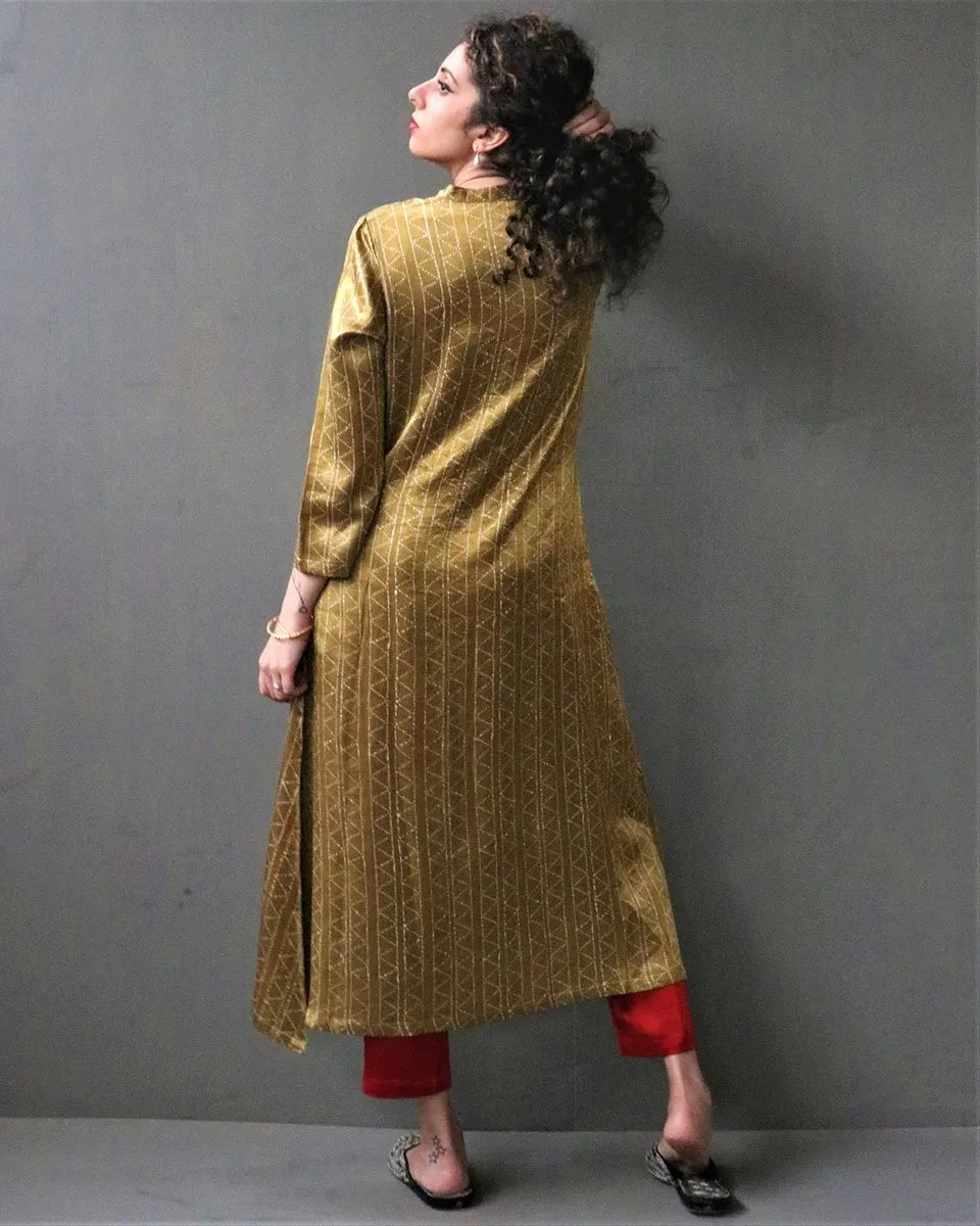 Sunspill Handprinted Mashru Silk Kurta Set