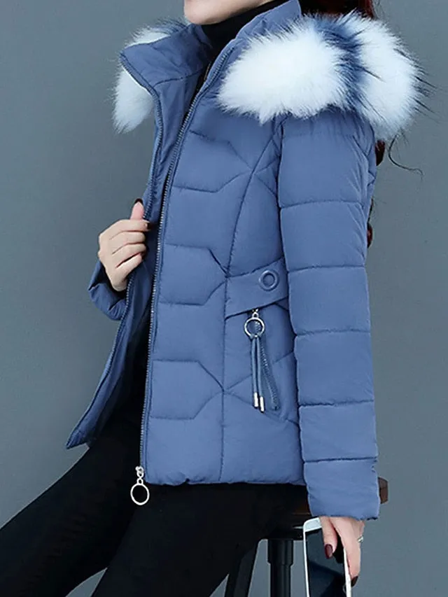 Women's Luxurious Winter Coat with Fur Collar and Zipper | Ideal for Autumn/Winter
