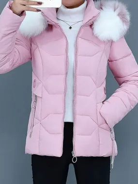 Women's Luxurious Winter Coat with Fur Collar and Zipper | Ideal for Autumn/Winter