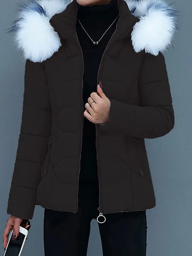 Women's Luxurious Winter Coat with Fur Collar and Zipper | Ideal for Autumn/Winter