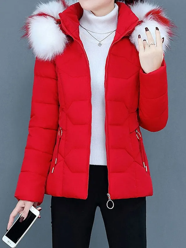 Women's Luxurious Winter Coat with Fur Collar and Zipper | Ideal for Autumn/Winter