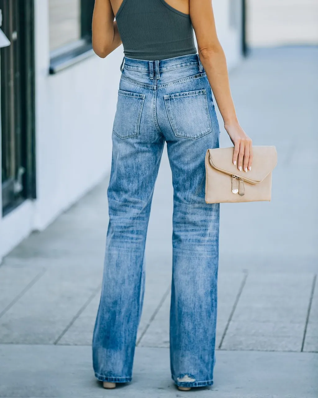 Women'S Trendy Straight Ripped Denim Trousers Wholesale Jeans